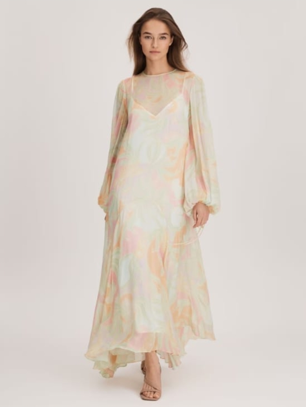 NWT Reiss Brand New Beautiful Maxi Asymmetrical Flowy Dress With Bishop Sleeves
